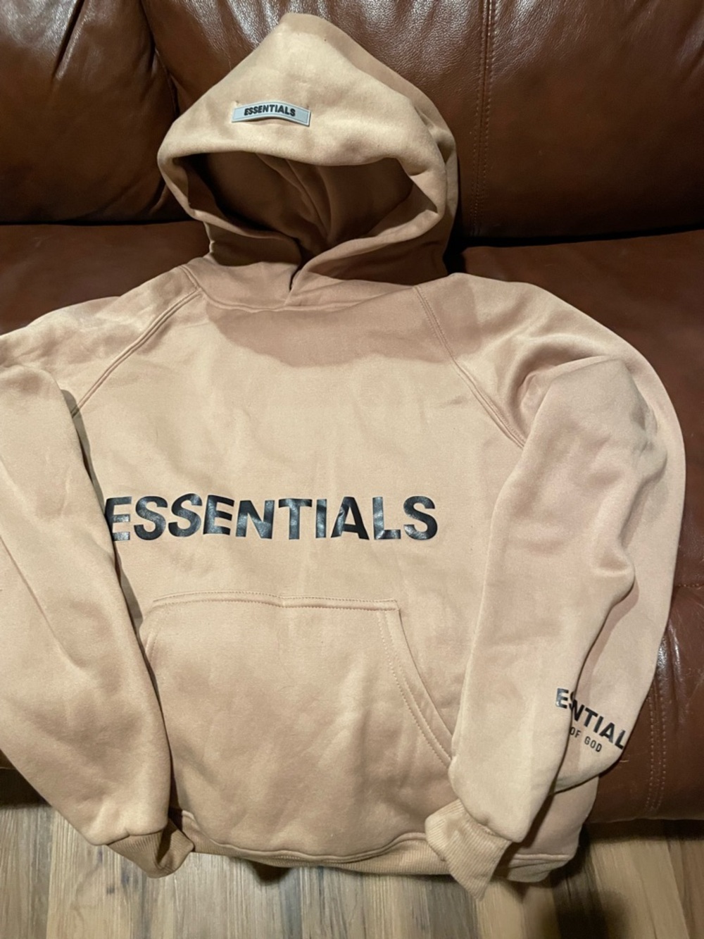 Essentials Men's Beige/Tan Logo Hoodie - ESSENTIALS Chest Print